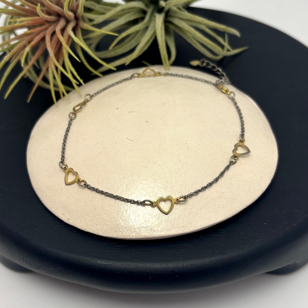 Beautiful Dainty Vintage Gold & Silver Toned Hearts Anklet